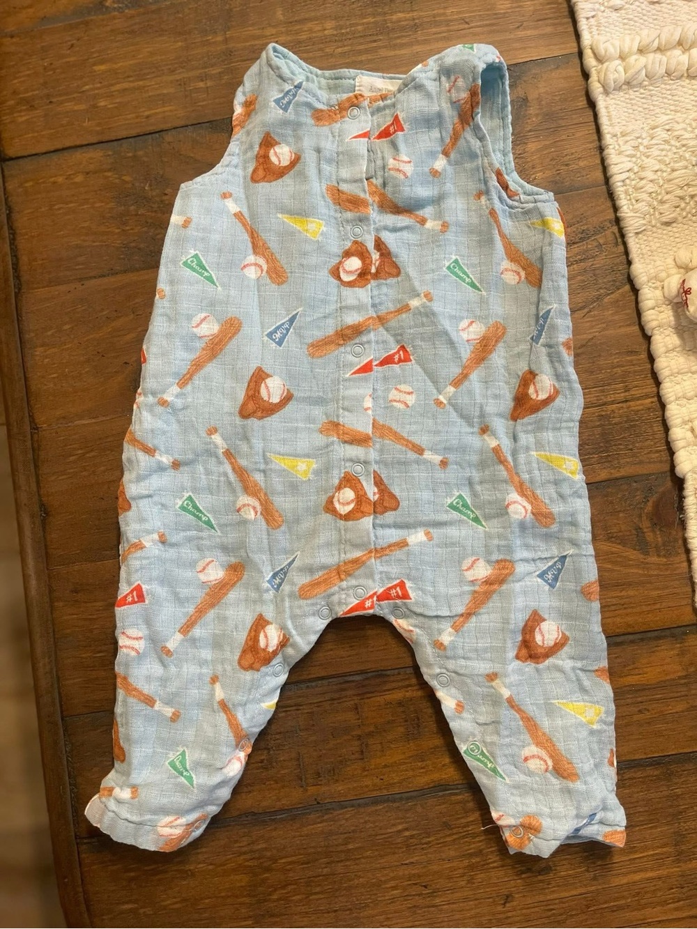Angel Dear Light Blue Baseball Print Muslin One-Piece
